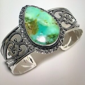 Chrysoprase 925 Sterling Silver Cuff Bracelet